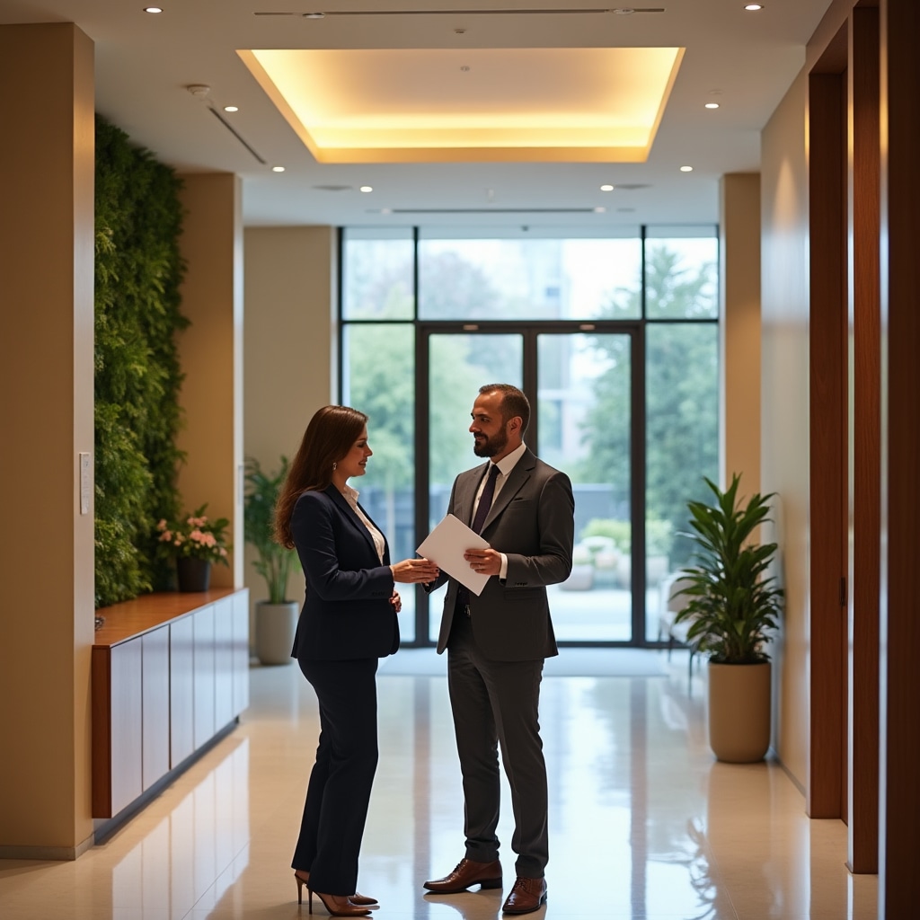 Modern building entrance hall with professional painting